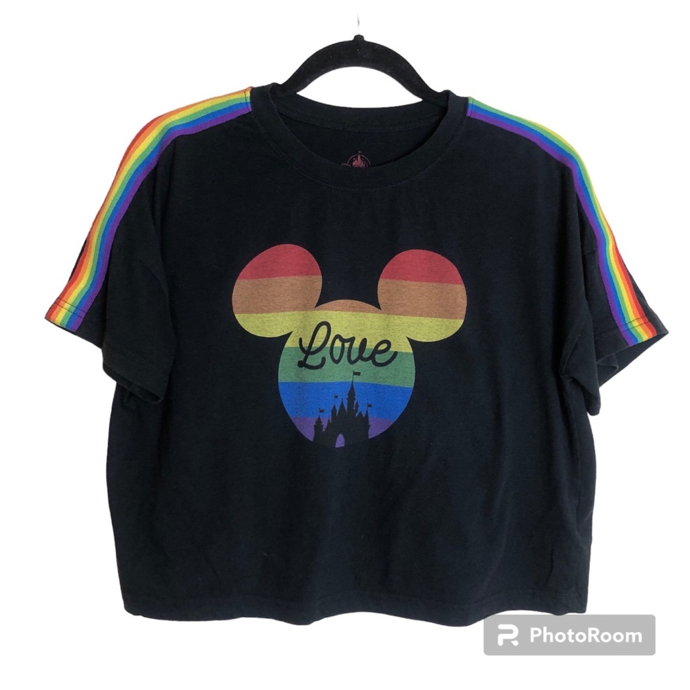 Disney Pride Black Crop Top with Rainbow Mickey
